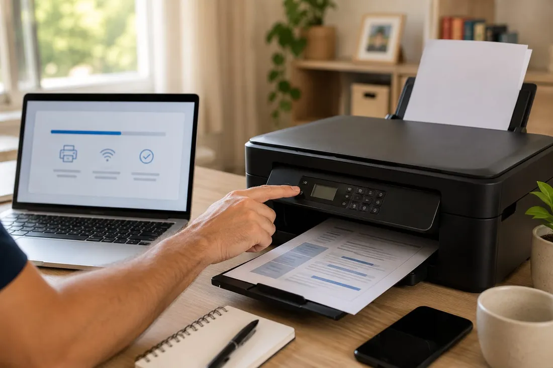 Setting up and troubleshooting a home printer.